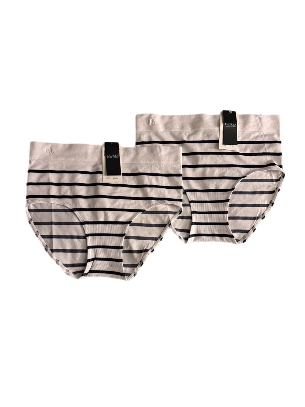 Lauren Ralph Lauren White and Navy Stripe Cotton Bikini Briefs (2 Pack)